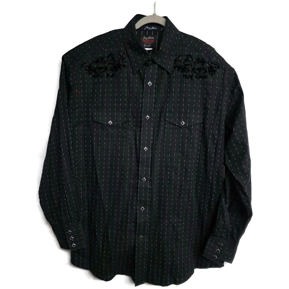 Wrangler George Strait Troubadour Black Pinstripe Embroidered Western Shirt XL